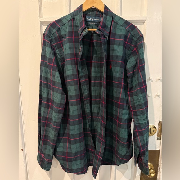 Ralph Lauren Men's Dark Green and Red Plaid Shirt - Picture 2 of 4